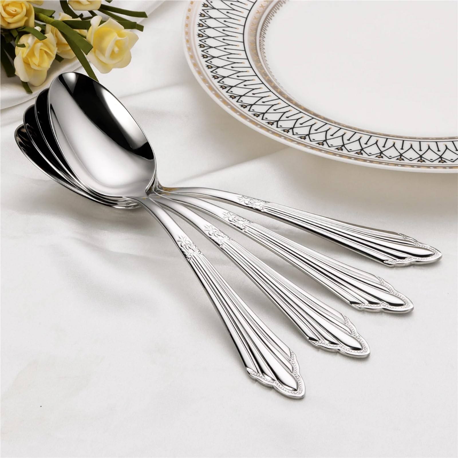 Löffel Luxuriöses, vergoldetes, glänzendes Tafellöffel-Set – 21 cm große, spülmaschinenfeste Tafellöffel aus Edelstahl 18/10, 2/3/4/5/6 Stück(Style10)
