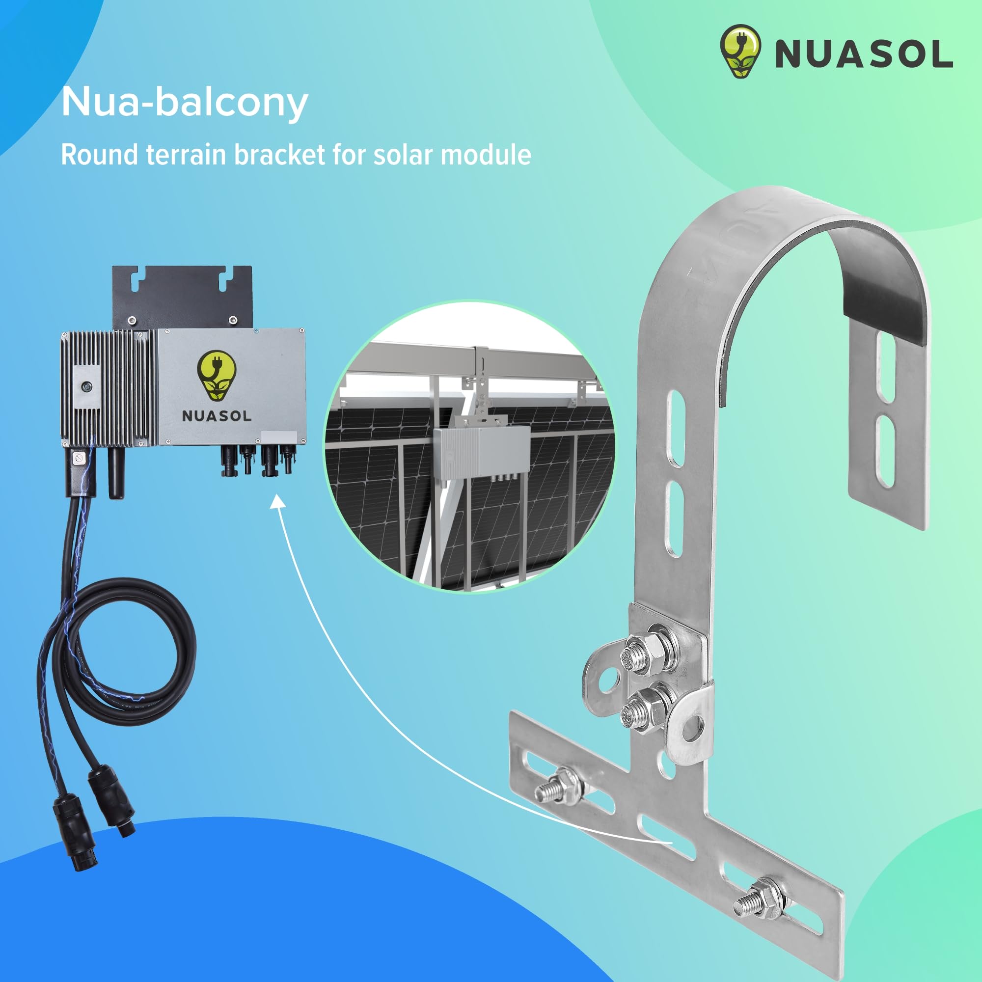 Supporto per centrale elettrica da balcone per ringhiera per 1 pannello solare, un inverter fotovoltaico | rotondo | Set | angolo di inclinazione 0° e 25-45° | diametro ringhiera fino a 80
