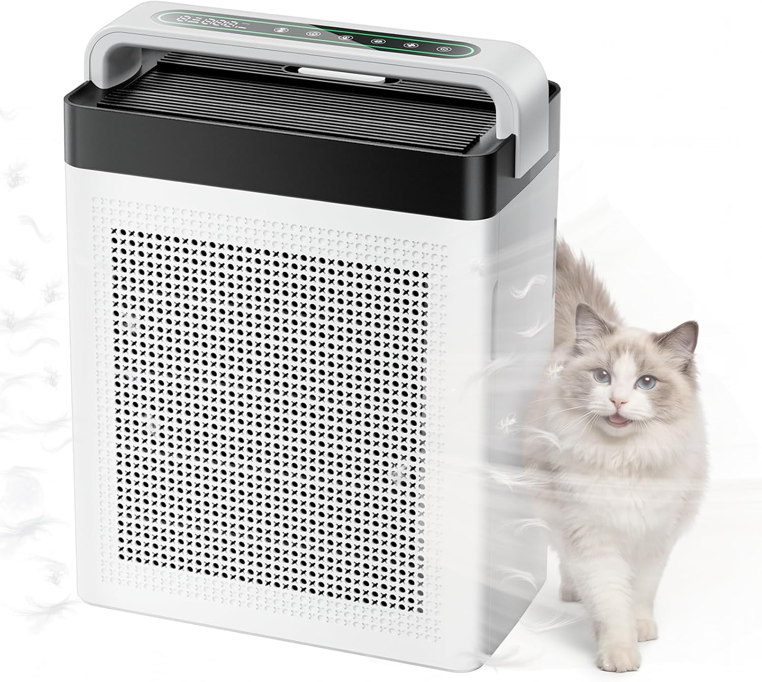 Pet Air Purifier for Home Large Room, Dual Intake Portable, Washable Pre-Filter for Pet Fur, Real Activated Carbon, HEPA Air Cleaner for Odor, Allergies, Pollen, 22 dB Auto Mode for Bedroom