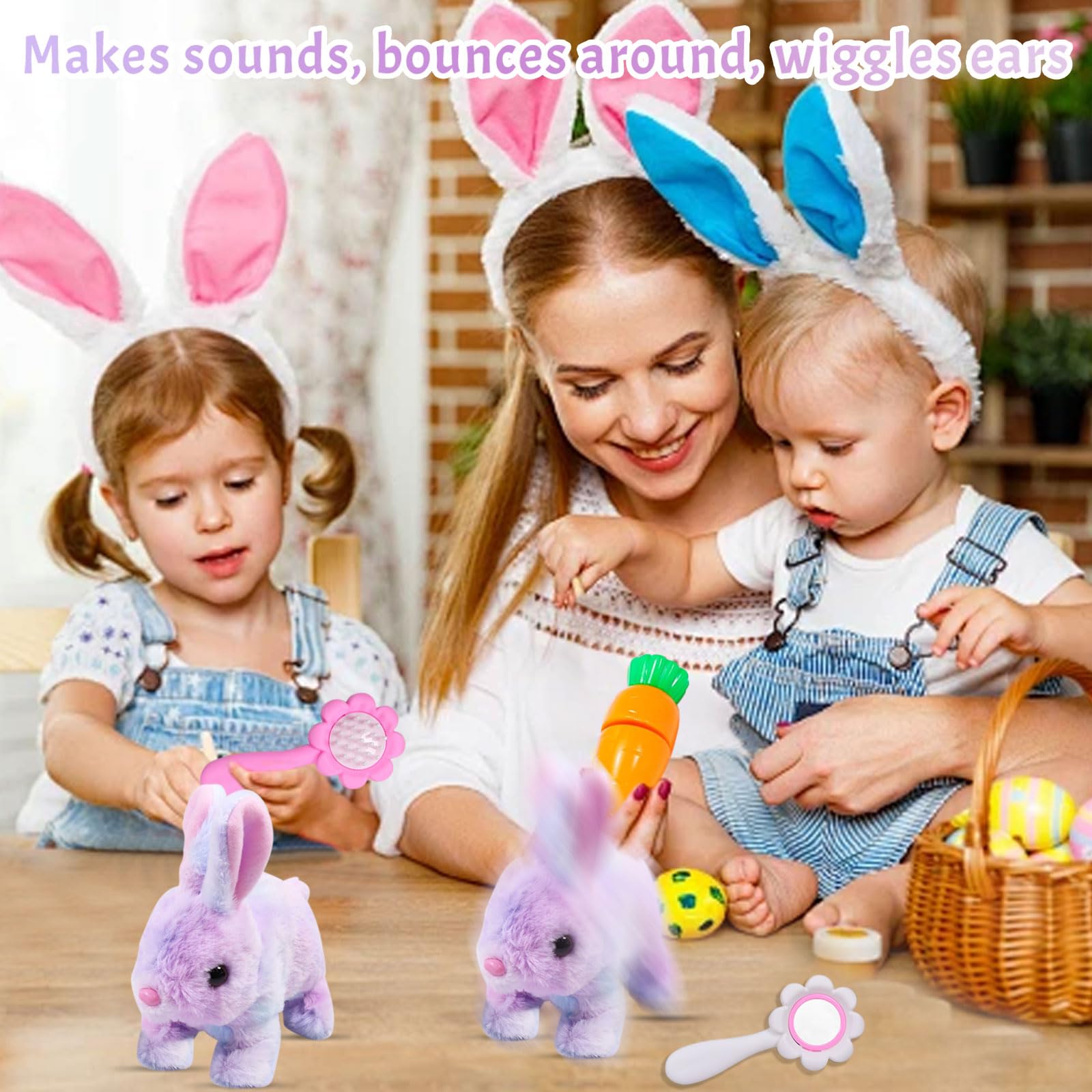 KOIROI Peluche Elettrico Coniglio Giocattoli, Giocattolo Coniglietto Saltando, Giocattolo Interattivo per Coniglio, Coniglio Peluche Interattivo per Bambini, Peluche Coniglietto Giocattolo per Pasqua