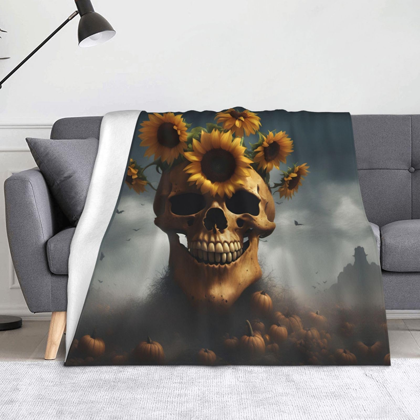 Couverture douce tête de mort tournesol pour réchauffer vos nuits fraîches