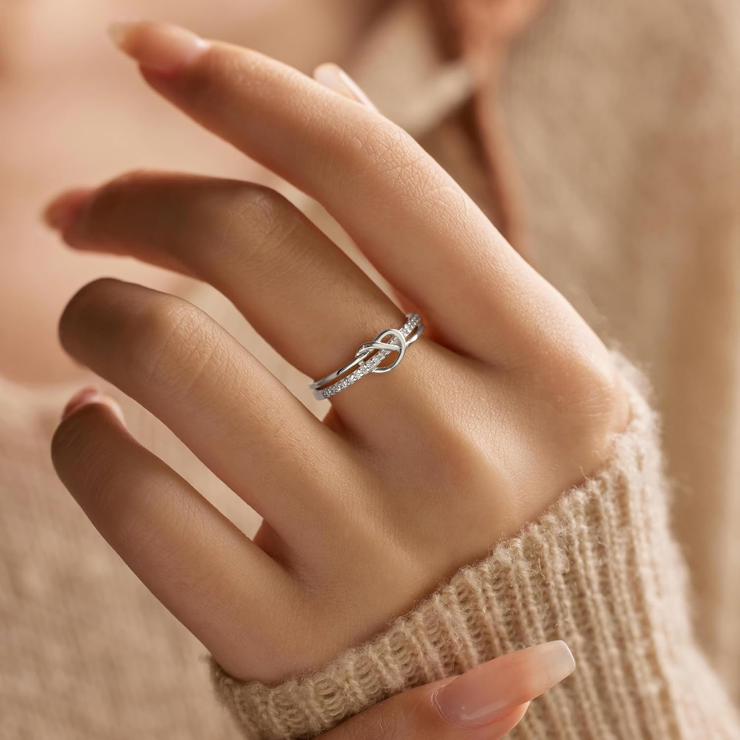 AIBELOPY Heart Rings for Women Mother Daughter Friendship Knot Ring Promise Ring for Her 925 Sterling Silver 14K Gold Plated Cubic Zirconia Stackable Ring Purity Rings Birthday Graduation Gifts - Image 3