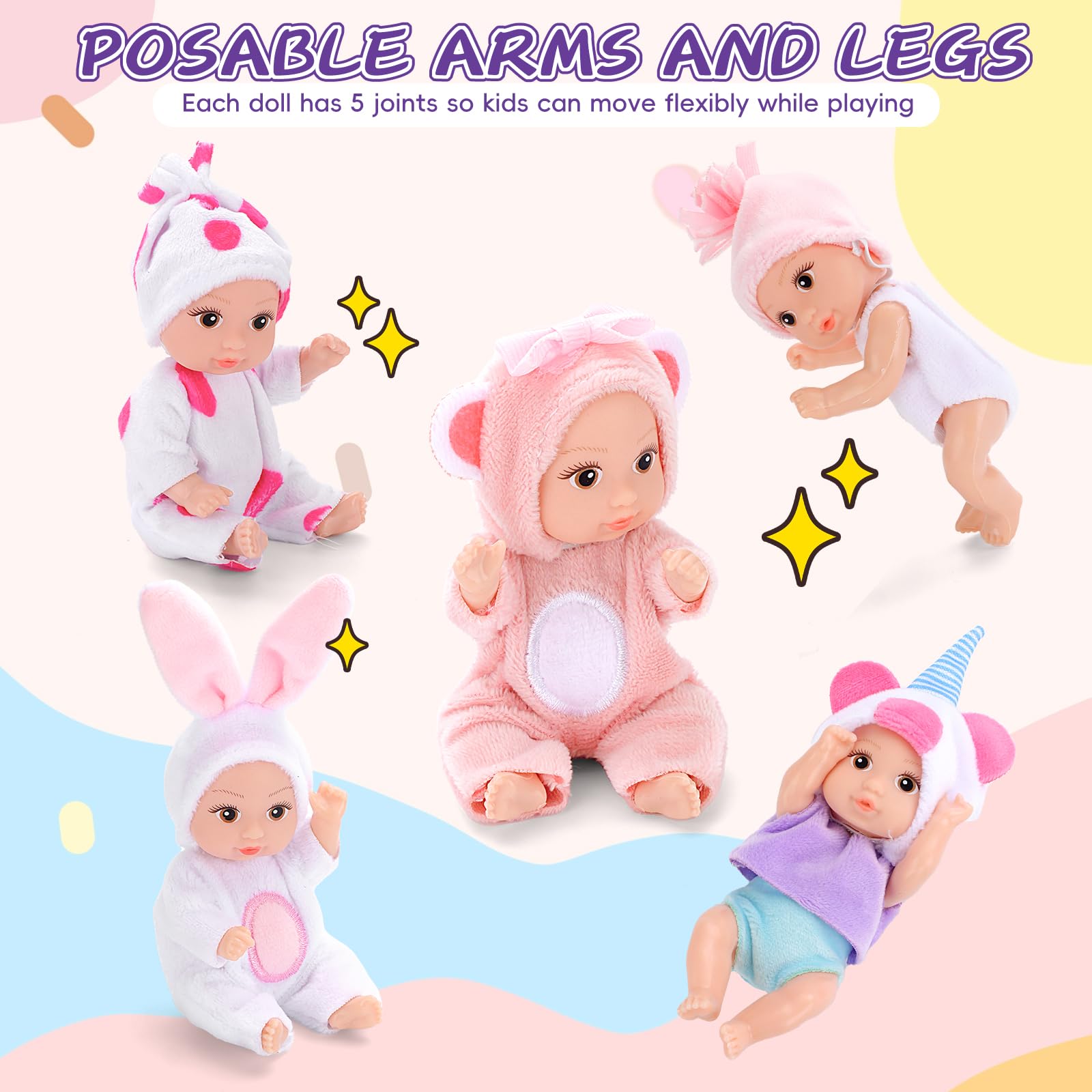 Juego de 6 muñecas realistas de ojos abiertos de 4 pulgadas, mini muñecas Reborn con ropa rosa hecha a mano, Pascua de Navidad para niños a partir de 3 años 4
