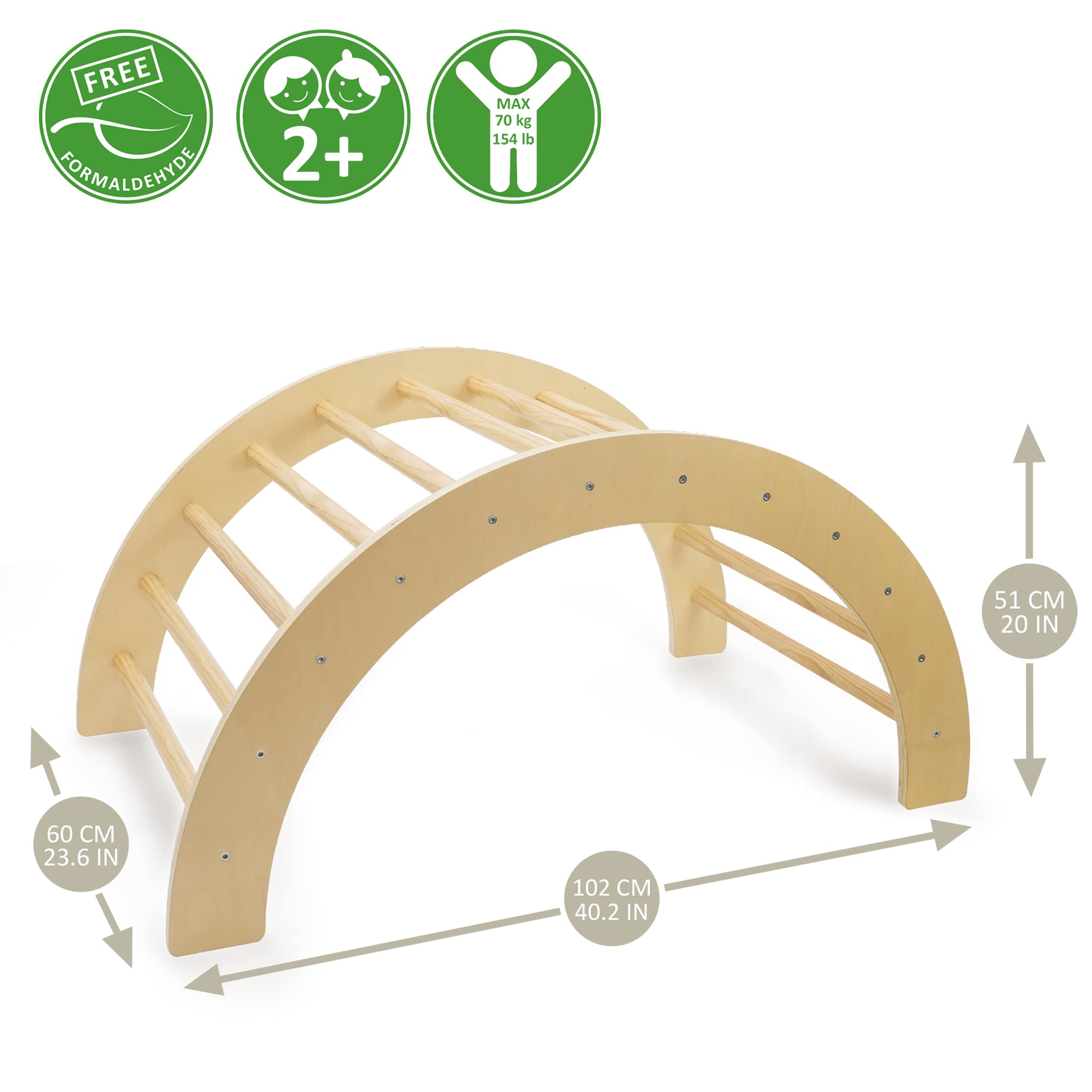 509 Jungle Plus Arco de escalada, cojín grueso, arco grande, 2 en 1, mecedora, color madera, montessori escalada gris jaspeado