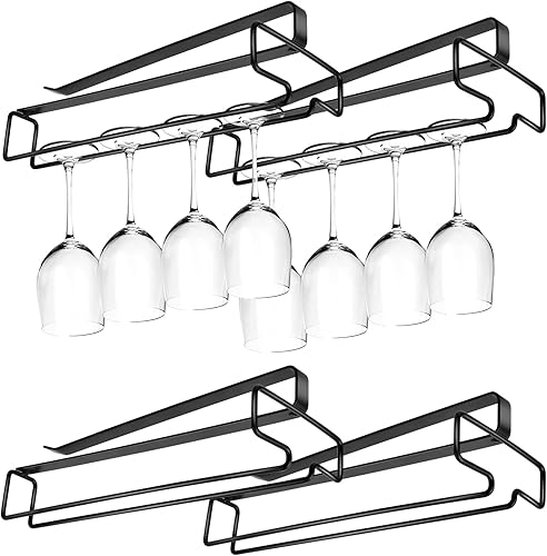 Elesunory 4 soportes para copas de vino debajo del estante, soporte para copas debajo del gabinete, estante de 10 pulgadas para copas de vino,