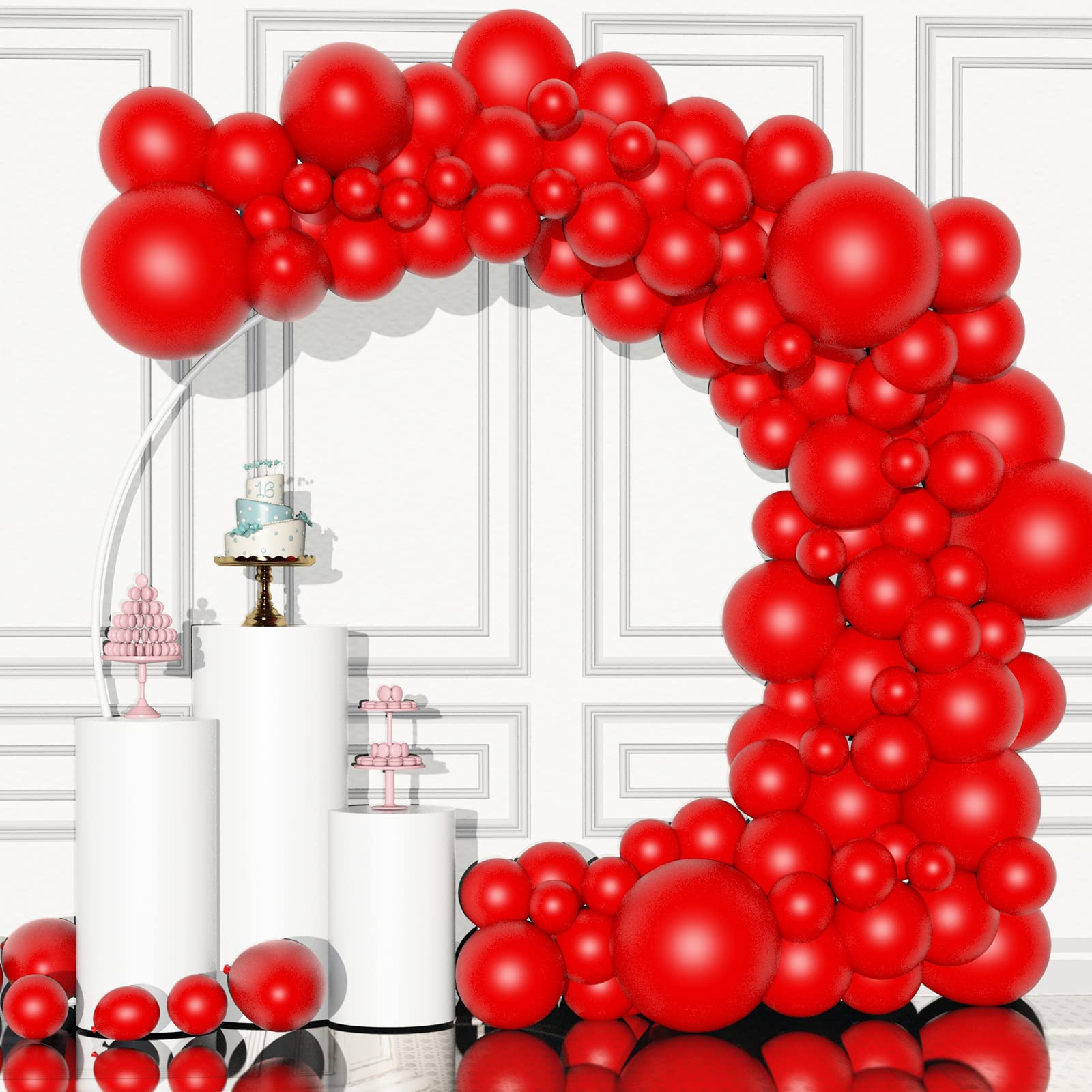 Red Balloon Garland Arch Kit - 121 pcs - Red 5/10/12/18 different sizes of Red latex Balloon Arch Kit, perfect for Birthday Party, Graduation, Baby Shower, Wedding, Holiday Decoration (red balloons)