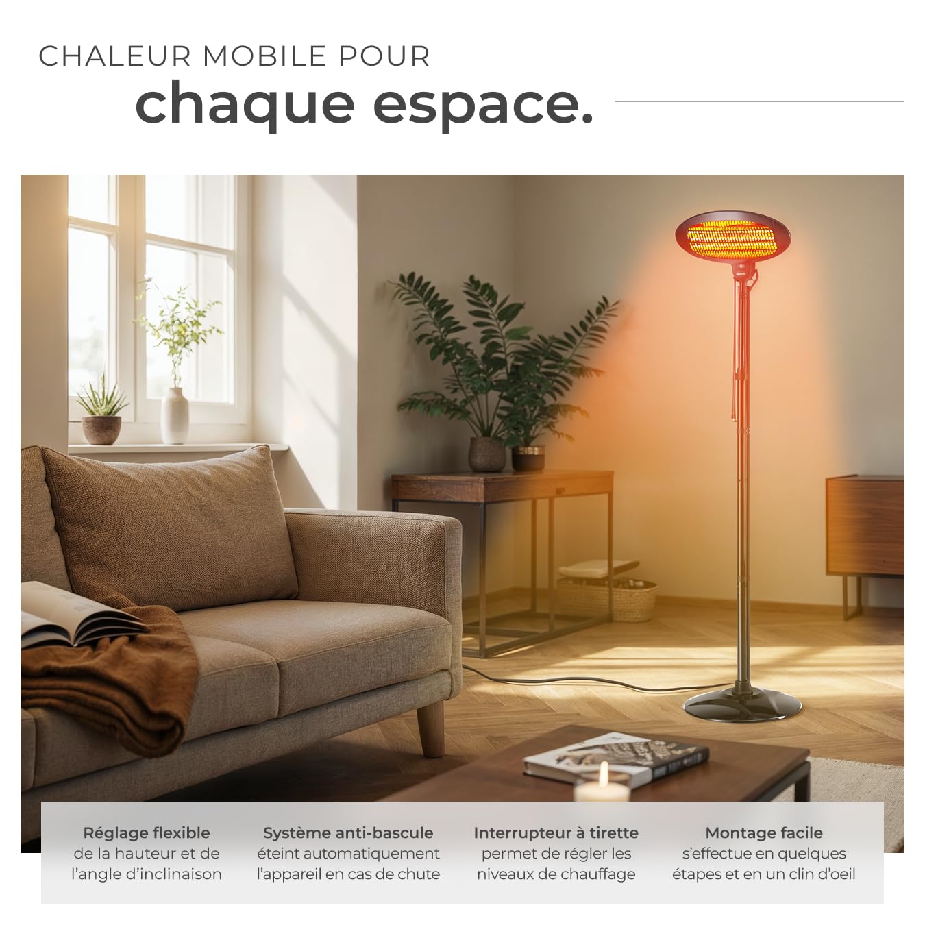 tectake® Chauffage Electrique Infrarouge Silencieux Chauffage exterieur terrasse réglable économique 650W, 1300W & 2000W Chauffages d'appoint pour Jardin, Balcon, Chambre, Salon, Table à langer