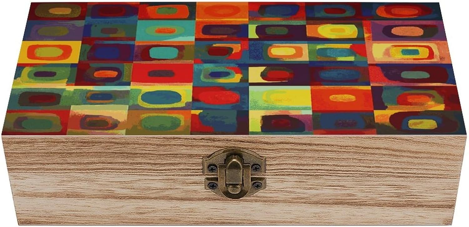 Abstract Art Squares Wooden Storage Box 7.9" X 3.9" X 2.3"
