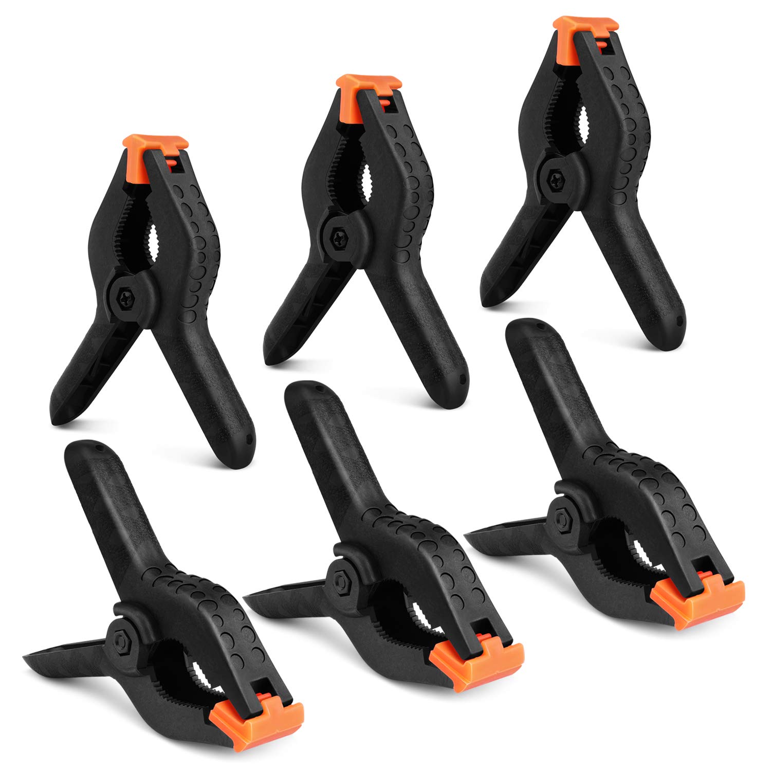 Flexzion 4-Inch Heavy Duty Spring Clamps – Set Of 18, Reinforced Nylon With Swivel Pads, Movable Teeth, Max 1.58" Opening For Woodworking, Photography, Art, DIY Projects