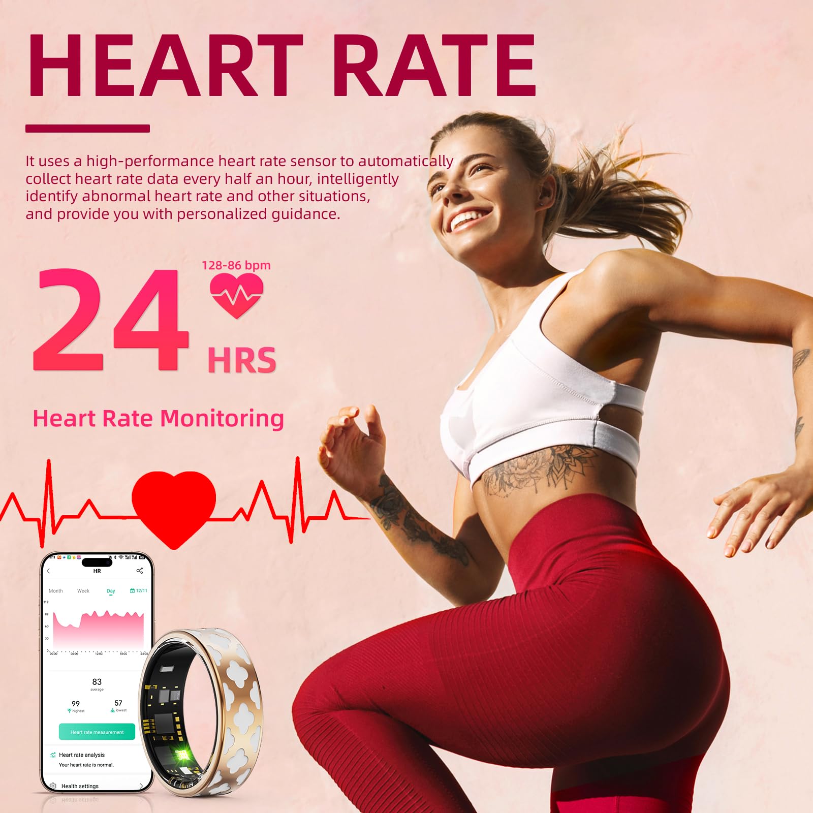 Bague Connectée Élégante pour Femme & Homme, Smart Ring Traqueur de Santé avec Fréquence Cardiaque, Oxygène Sanguin, Sommeil, Podomètre, 10ATM Étanche, Compatible iOS/Android, Fitness Ring (10)