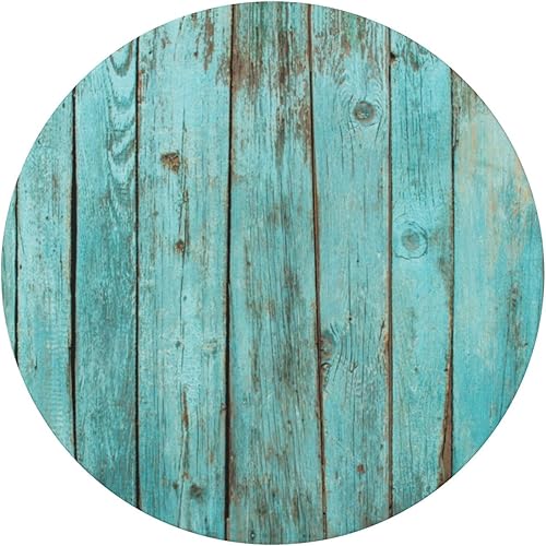 Miniatura 2 de Mantel redondo de grano de madera turquesa desgastado, borde elástico, ajustable para mesas de hasta 45 a 50 pulgadas de diámetro