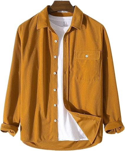 Amazon Co Jp メンズ長袖シャツ 長袖のcorduroyシャツメンズイエローボタンダウン 通気速乾 軽量 通勤 サラリーマン 色 黄 Size L ファッション