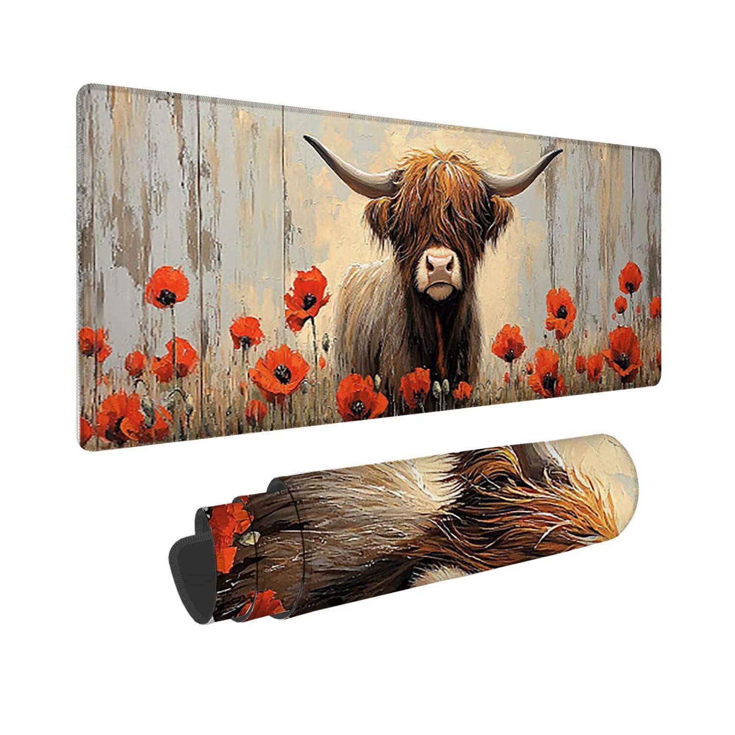 Podkładka pod mysz do gier XXL duża mysz 1600 x 800 mm duża podkładka pod biurko z antypoślizgową gumową podstawą, poprawia precyzję i szybkość (bydło wysokoziemskie) o-872