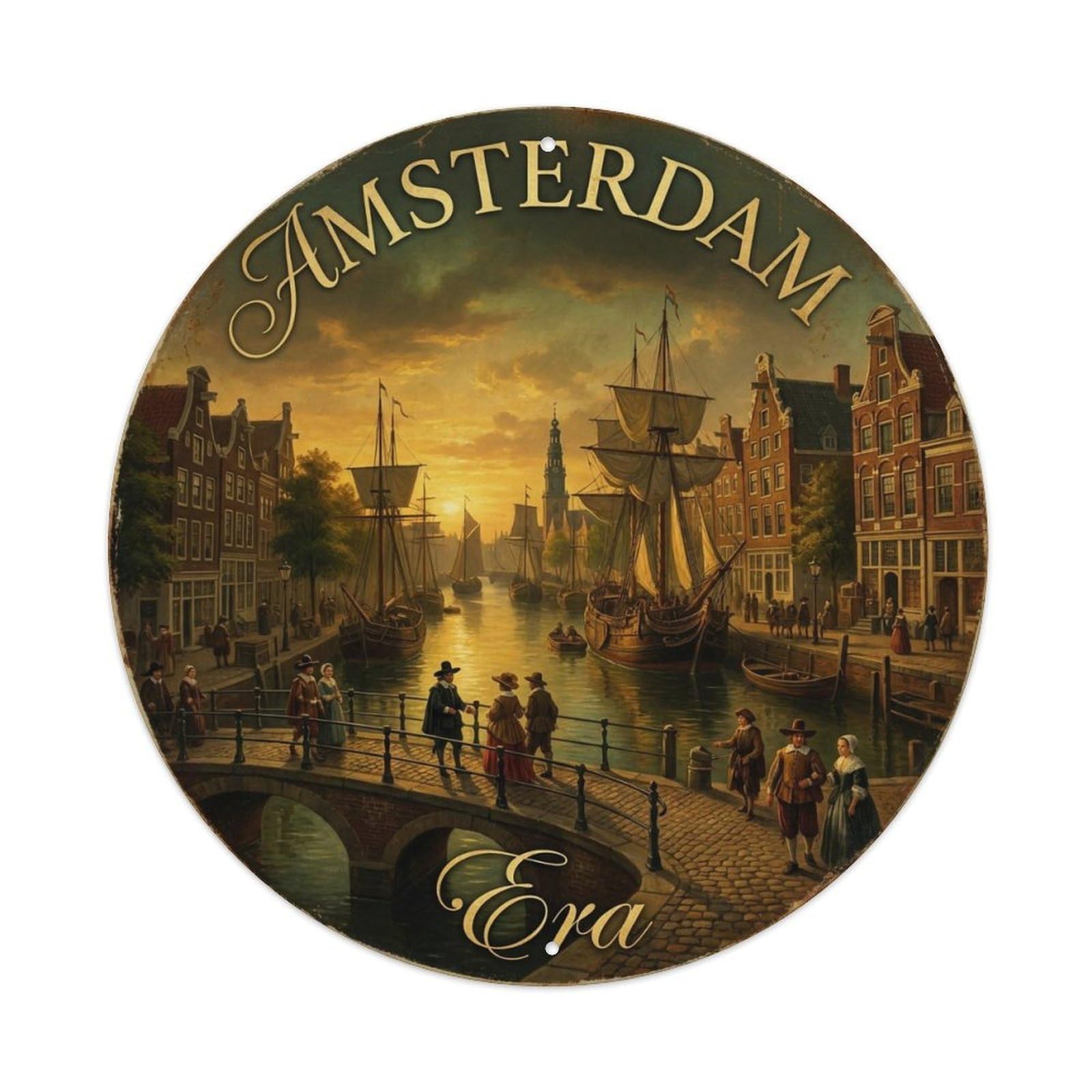 Vintage Travel Amsterdam Netherlands Age Metal Tin Sign