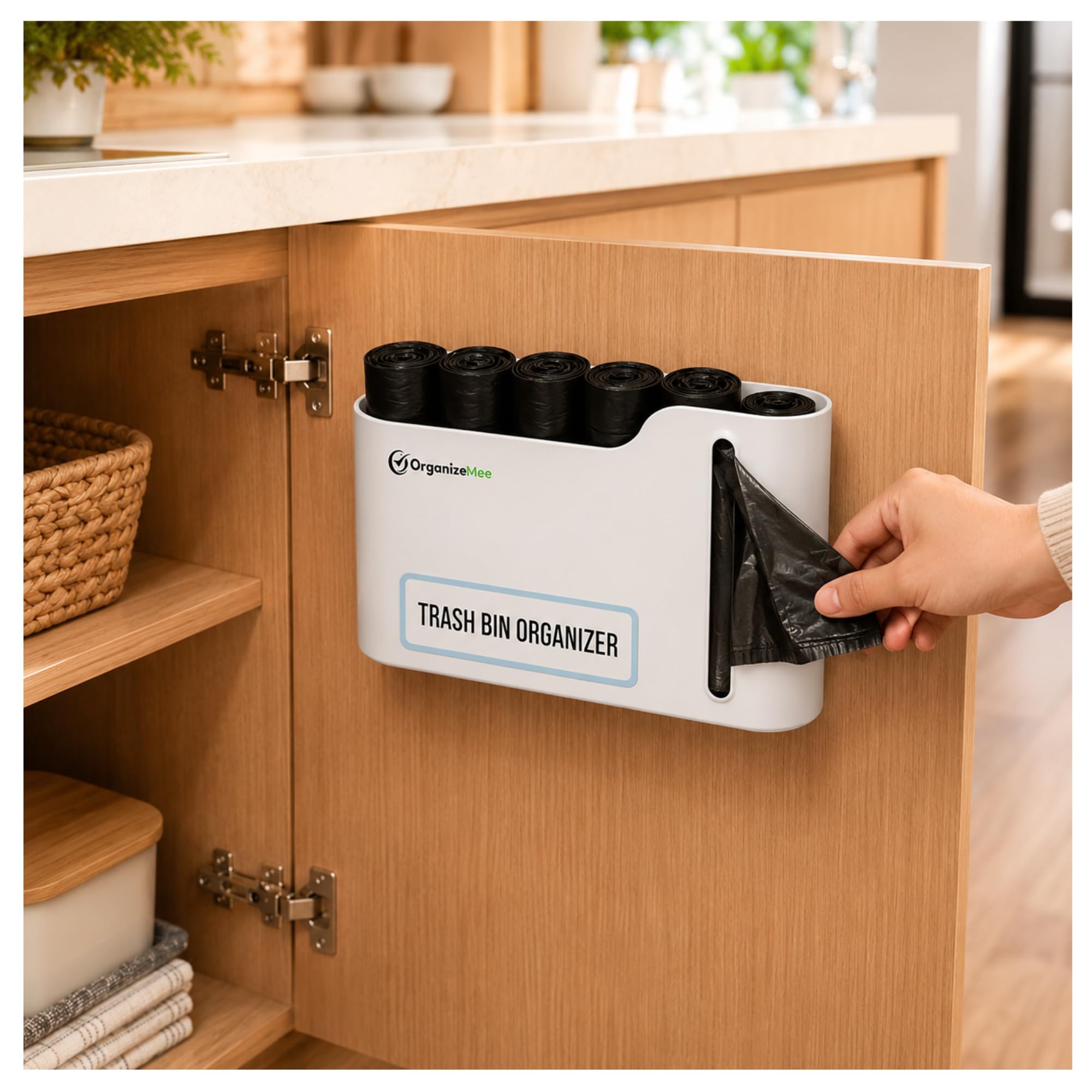 OrganizeMee Garbage Bag Holder & Dispenser - Wall Mounted Trash Bag Organizer