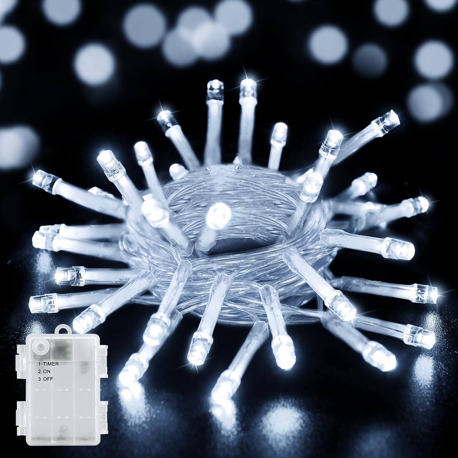 aifulo Battery Fairy Lights, 3M 30LED String Lights Battery Operated with Timer, Waterproof Outdoor Cold White Fairy Lights for Bedroom, Wreath, Christmas, Parties, Wedding, Garden