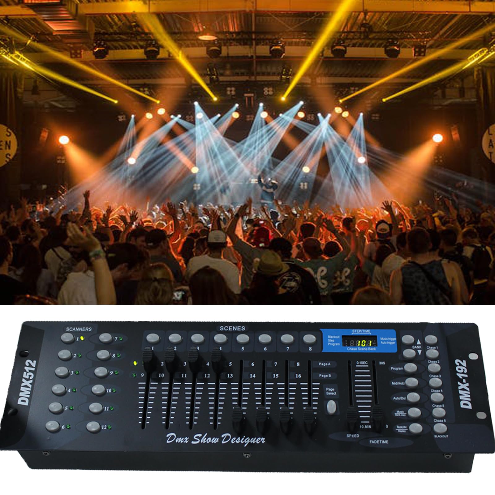 DMX Controller mit 3 m DMX Kabel, 192 Kanäle DMX Lichtsteuerung 512 DJ Controller, Beleuchtungs mixer Konsole, DMX Konsolen Kit für Lichtshows Party Disco Pub DJ-Bars und Moving Heads Led Par