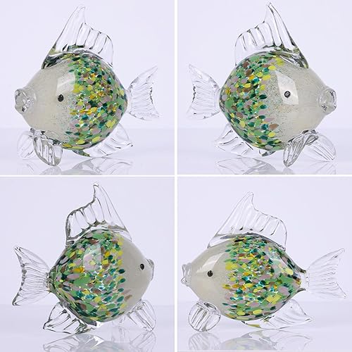 Miniatura 3 de Estatua de pez de vidrio soplado de 9.4 pulgadas, escultura de pisapapeles de vidrio verde para decoración moderna del hogar, mesa de centro de sala
