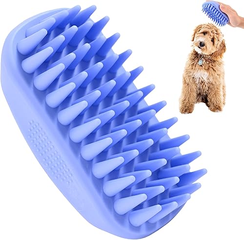 Miniatura 7 de Cepillo de baño para aseo de perros, cepillo de goma para mascotas para fregar en la ducha y masaje relajante, ideal para perros y gatos de pelo
