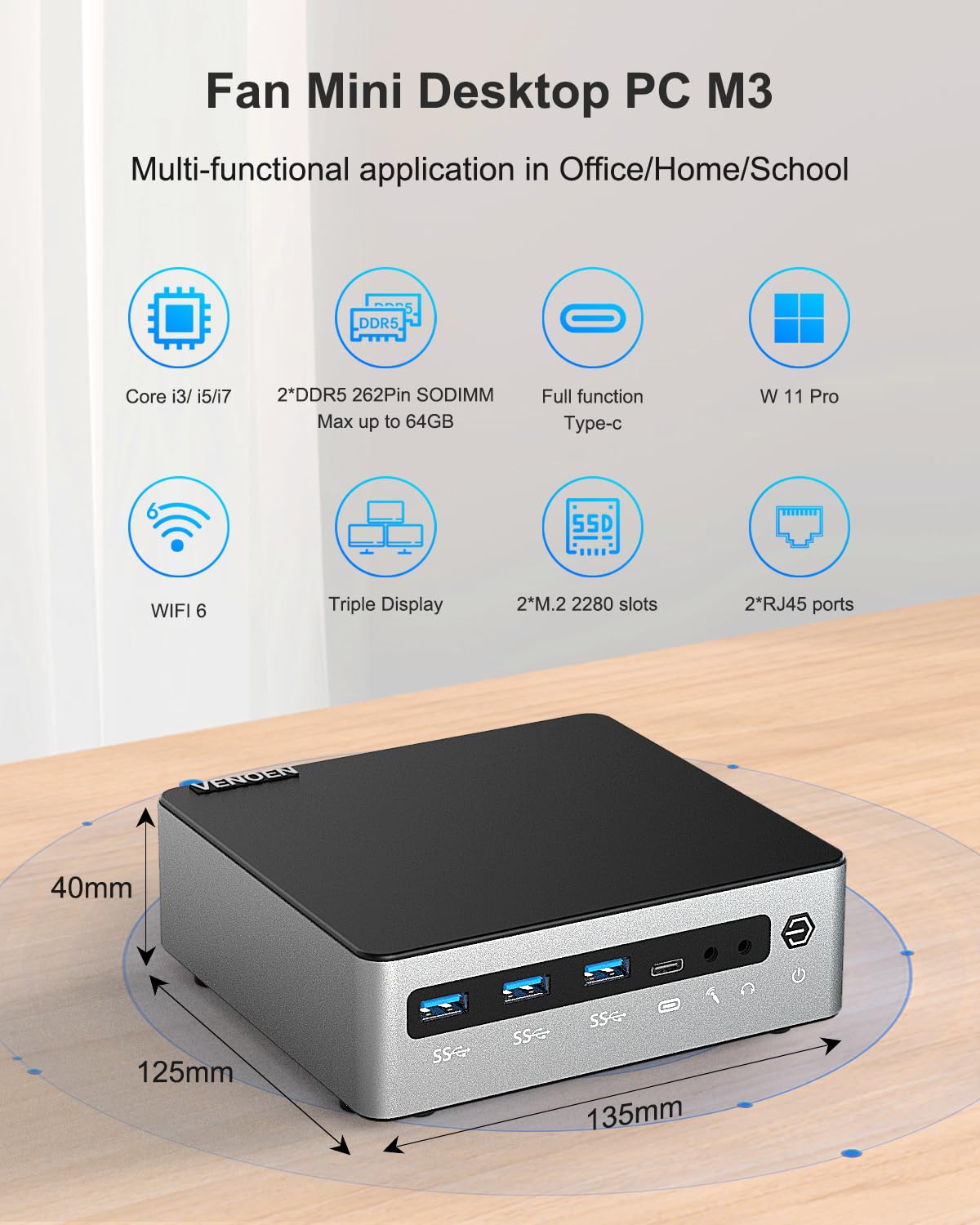 VENOEN Fanless PC Industrial Mini PC Win 11 Pro, 32GB RAM 1TB SSD Business PC I5 8260U, 2xHD, DP, 2xRJ45 LAN, 2xRS232/485 COM, GPIO, WiFi, BT 4.2 - View #4
