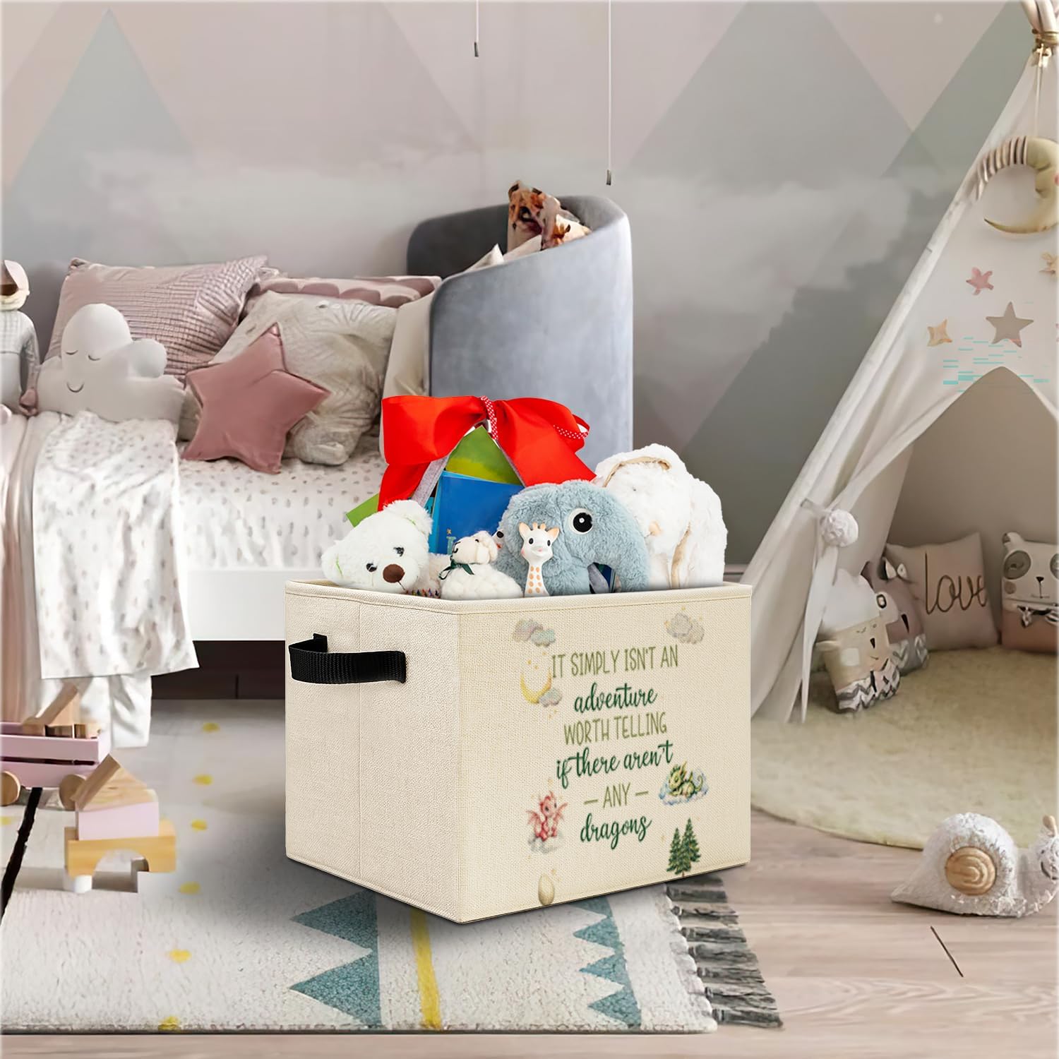 Dragon Nursery Storage Bins,Adventure Forest Dragon Storage Basket Organizer for Classroom Kids Room Nursery Playroom Clothes Toys Books,Toybox for Girls，Dragon Nursery Decor