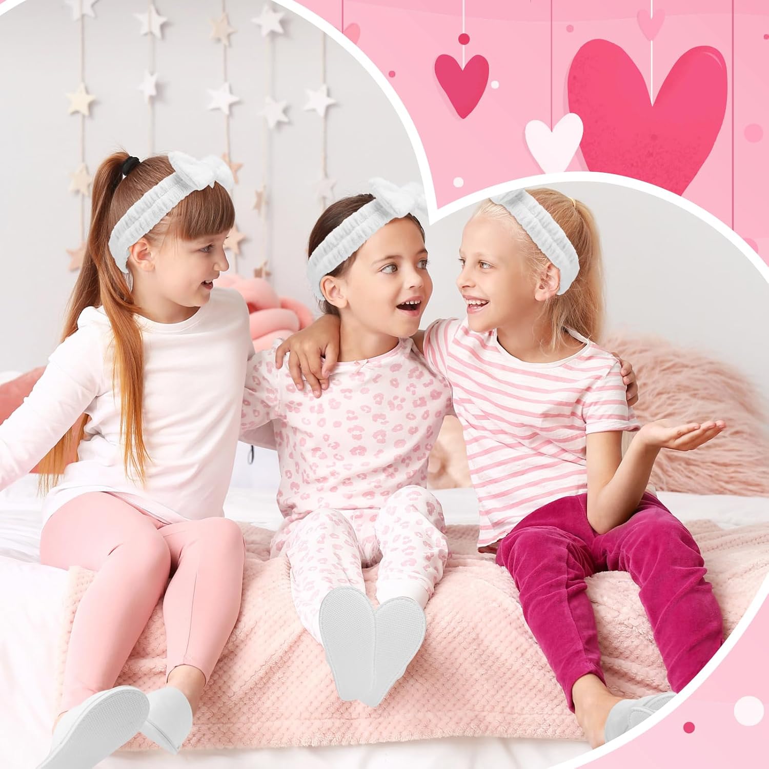 12 Pcs Girls Spa Party Supplies for Kids Sleepover Party Supplies Include 6 Closed Toe Kids Disposable Slippers 6 Cute Bow Spa Headbands for Makeup Favors Birthday Slumber Gifts