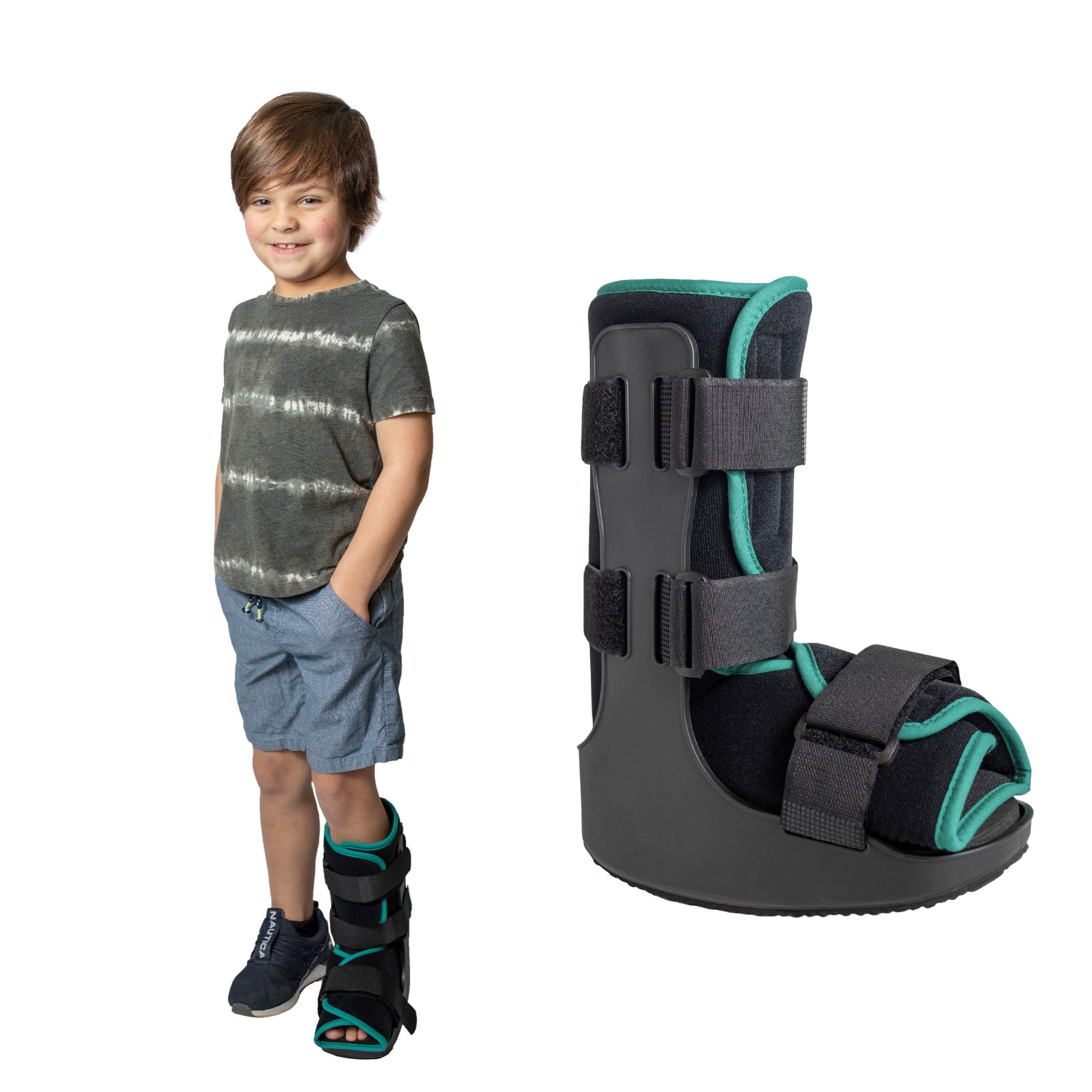 Brace Direct Pediatric Fracture Boot – Kids Walking Boot for Foot Fractures, Ankle Sprains & Post-Op Recovery, Green (Large, US Kids 11.5K–1.5)