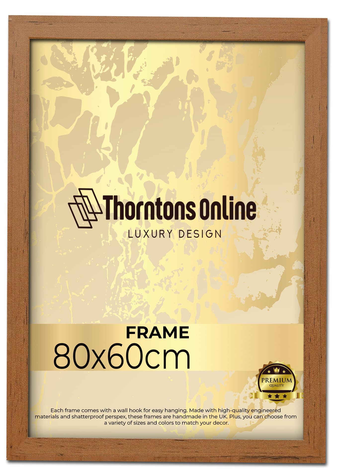 Thorntons Online Walnut Modern 80 X 60 Cm Poster Frame Crystal Clear Acrylic Front Picture Photo Frame 60X80cm Mdf Backing With Both Ways Hanging Hooks - Home Office Use