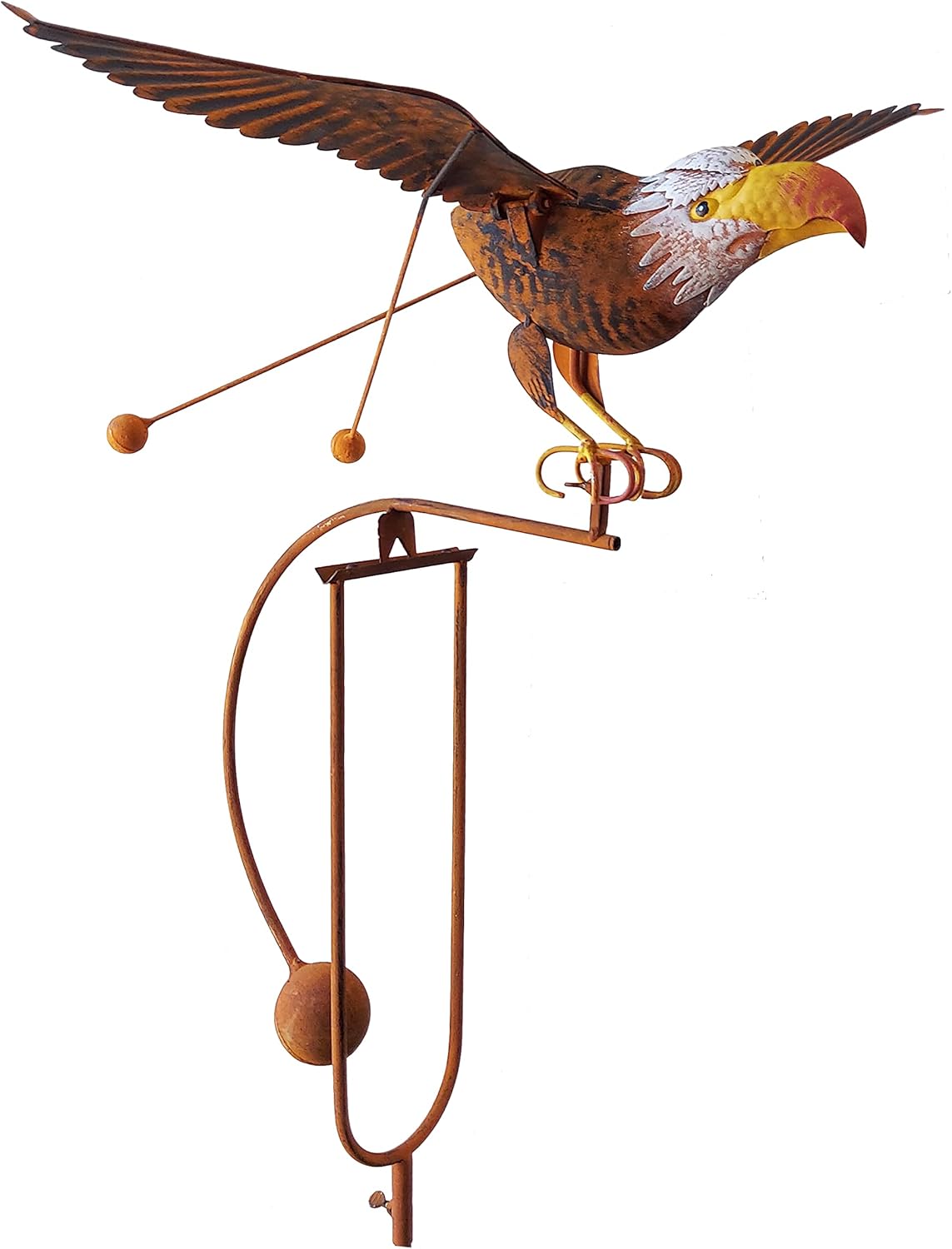 Brown Eagle Rustic Rocker Kinetic Balancing Garden Stake Bird Outdoor Wind Sculpture Patio Decoration Yard Art