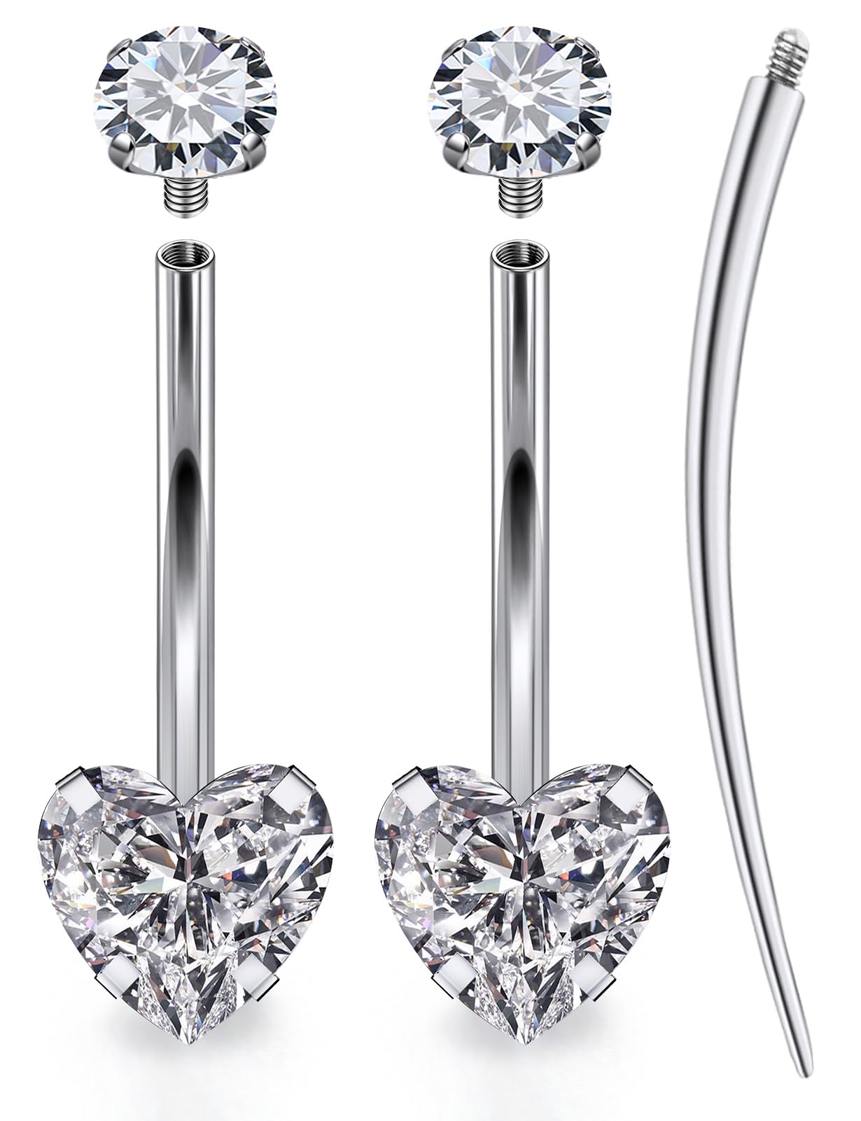 Oufksiyy Long and Extra Long Bar Belly Button Ring Internal Thread Hypoallergenic Surgical Stainless Steel 14mm 16mm 14 Gauge Navel Rings Cubic Zirconia Buuton Body Piercing Jewelry for Women Men