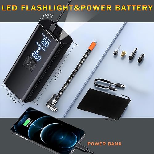 Miniatura 4 de Inflador de neumáticos inalámbrico portátil, bomba de compresor de aire para automóvil, motocicleta, bicicleta, medidor de presión digital, apagado,