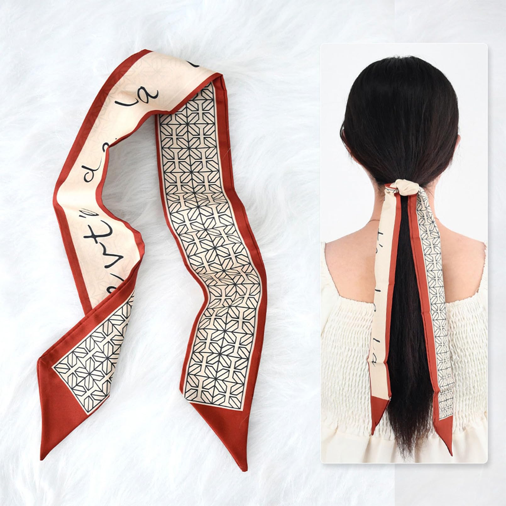 Bolso de mano para mujer, accesorios para el cuello para el cabello, bufandas, bolso de tacto de seda, bufandas con asa de moda, ligero, Dama roja 5