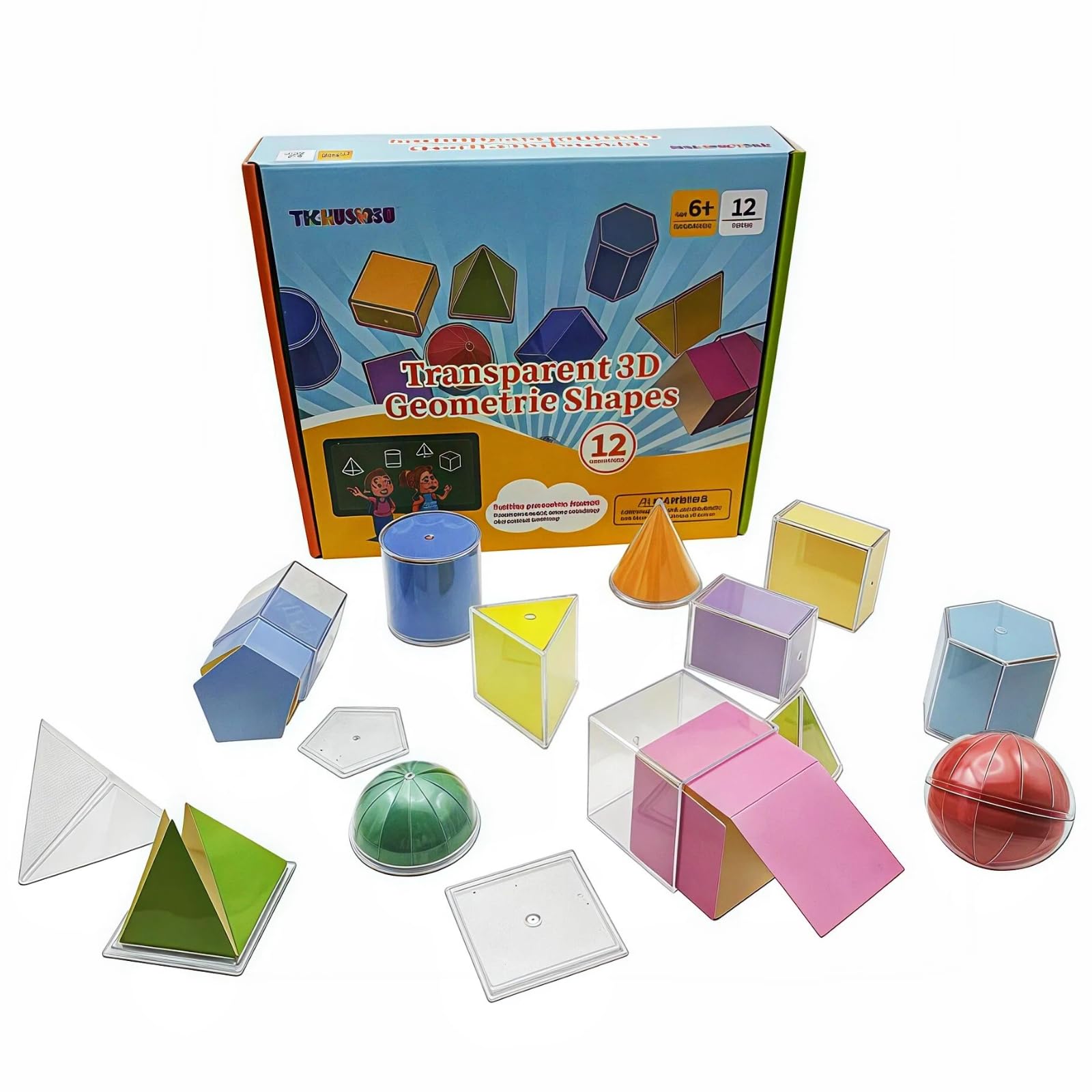 3D Shapes Manipulatives,Geometry Solids (1.96") & 2D Nets Set | Essential Classroom & Homeschool 3D Shapes for Teaching | Light Table Toy for Structured Learning & Hands-On Exploration