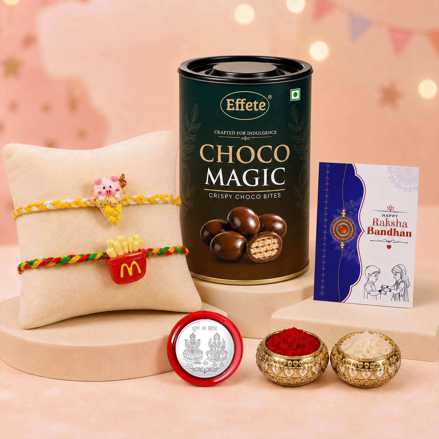 Oblivion Pig, French Fries Multicolor Rakhi for Brother & Bhaiya with Chocolate Magic 96gm - Raksha Bandhan Gift Set, Roli Tikka, Pooja Coin, Greeting Card | Thoughtful Token, Pack of 6-image-32
