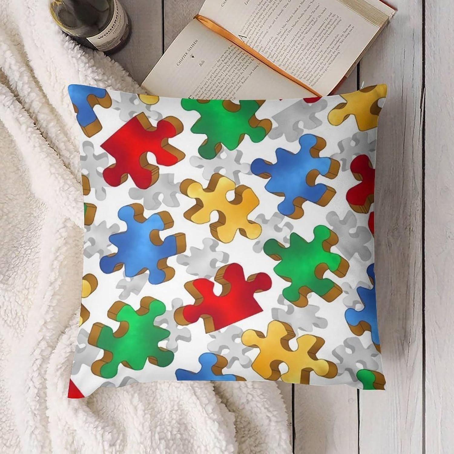 Autism Puzzle Super Soft, Smooth and Comfortable Pillow Cover, Four Pillowcases 24 "x24