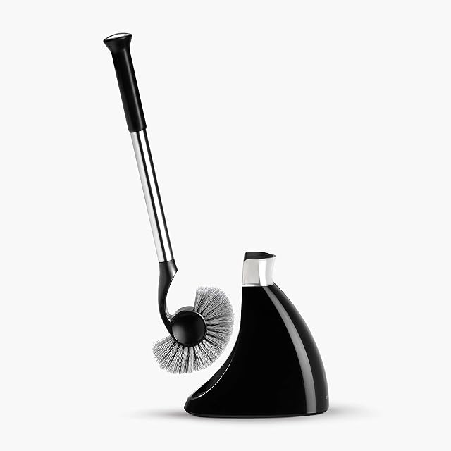 simplehuman BT1084 Toilet Brush with Holder, Stiff Outer Bristles, Drip-Free Design, Easy to Store, Removable Brush Head, Stainless Steel Rod, Black Plastic