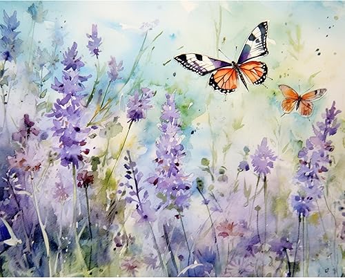 Tucocoo Kits de pintura de paisaje lavanda por números, lienzo de 16 x 20 pulgadas, pintura al óleo digital para adultos con pinceles y pigmento