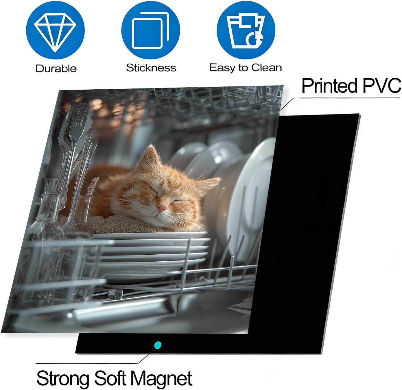 1 Magnetic Dishwasher Sticker Decorative Art - Cute Cat Print, Easy-to-Clean Modern Kitchen Decoration, Dishwasher, Fun Cat-Themed Design (58.5x65cm, 23.03x25.59 inches) (Cat 5)