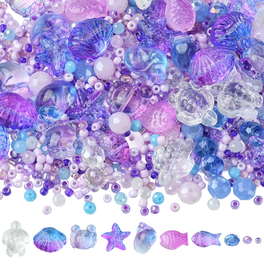 SUNNYCLUE 1 Box About 295pcs Summer Bead Kit Purple Starfish Beads Glass Clear Fish Conch Sea Star Crabs Turtles Ocean Spacers with 30g Seed Beads for Jewellery Making Bracelets Necklaces Earrings DIY โ image 1