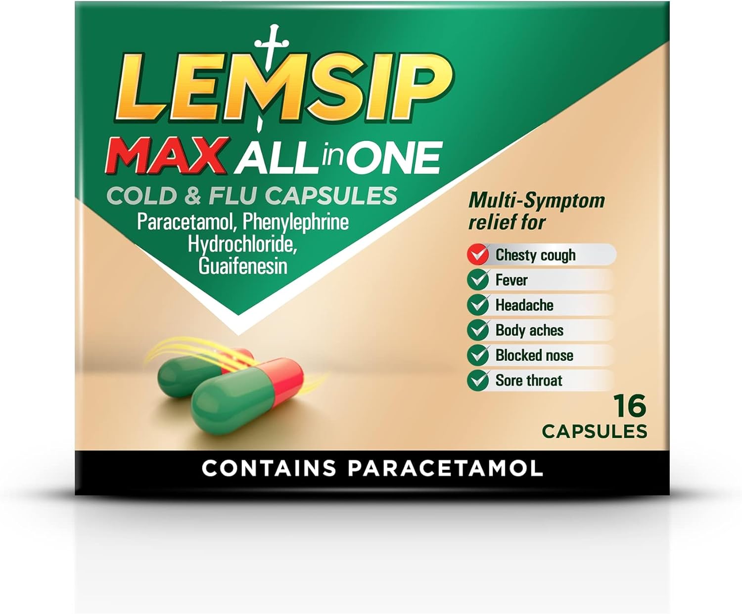 Lemsip Max All In One Cold and Flu 16 Capsules, Contains Paracetamol