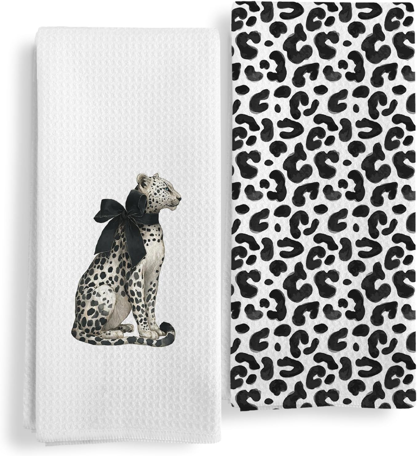 Black and White Cheetah Leopard Kitchen Towels Set of 2, Cheetah Print Gifts for Women Dish Tea Towels, Leopard Gifts Decorative Hand Towel for Girls Bathroom Decor, 16X24In