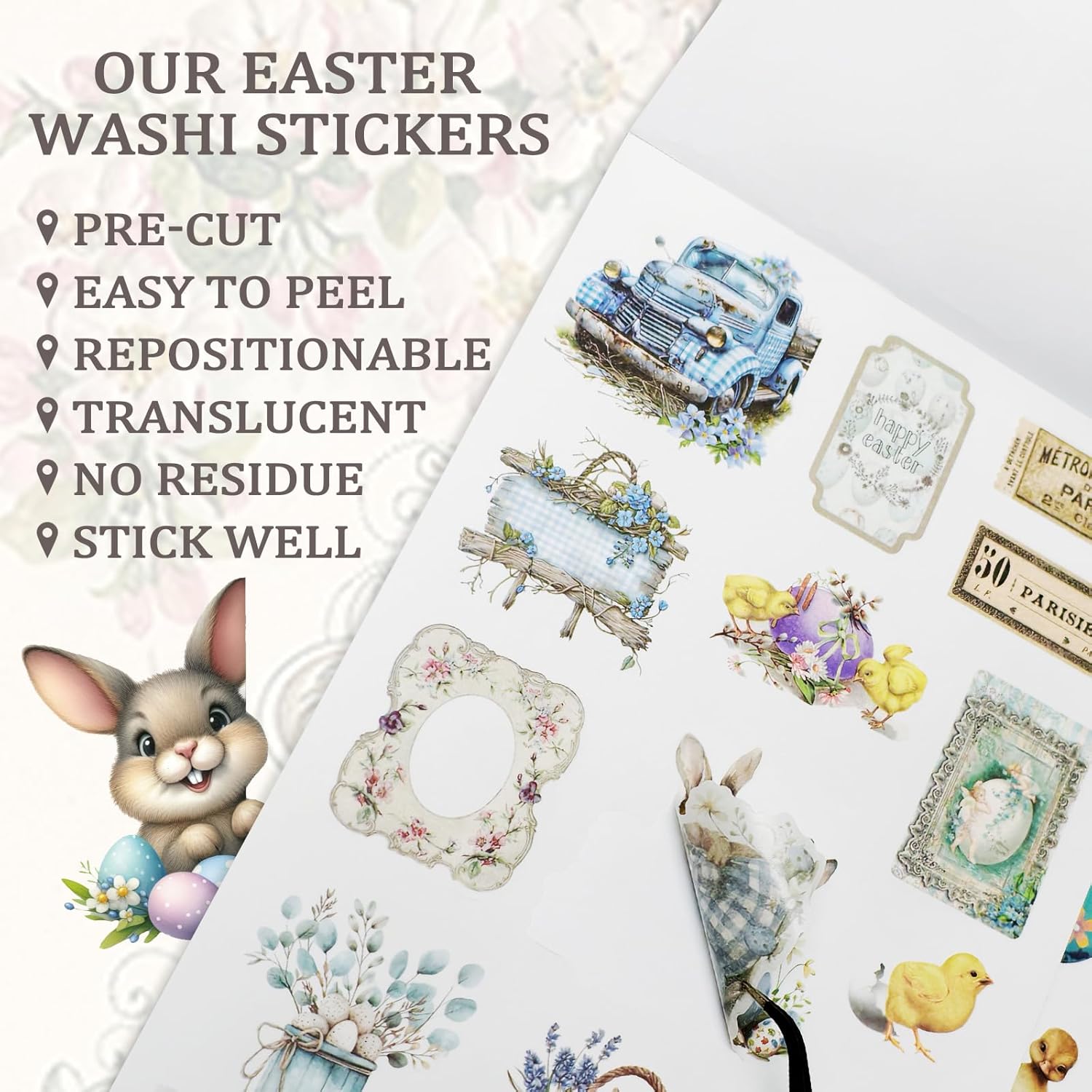 Easter Sticker Book 36 Sheets 235 Pcs, Easter Eggs Bunny Rabbit Stickers for Teens Adults, Cute Easter Holiday Stickers for Skateboard, Water Bottles, Scrapbook, Junk Journal, DIY Crafts