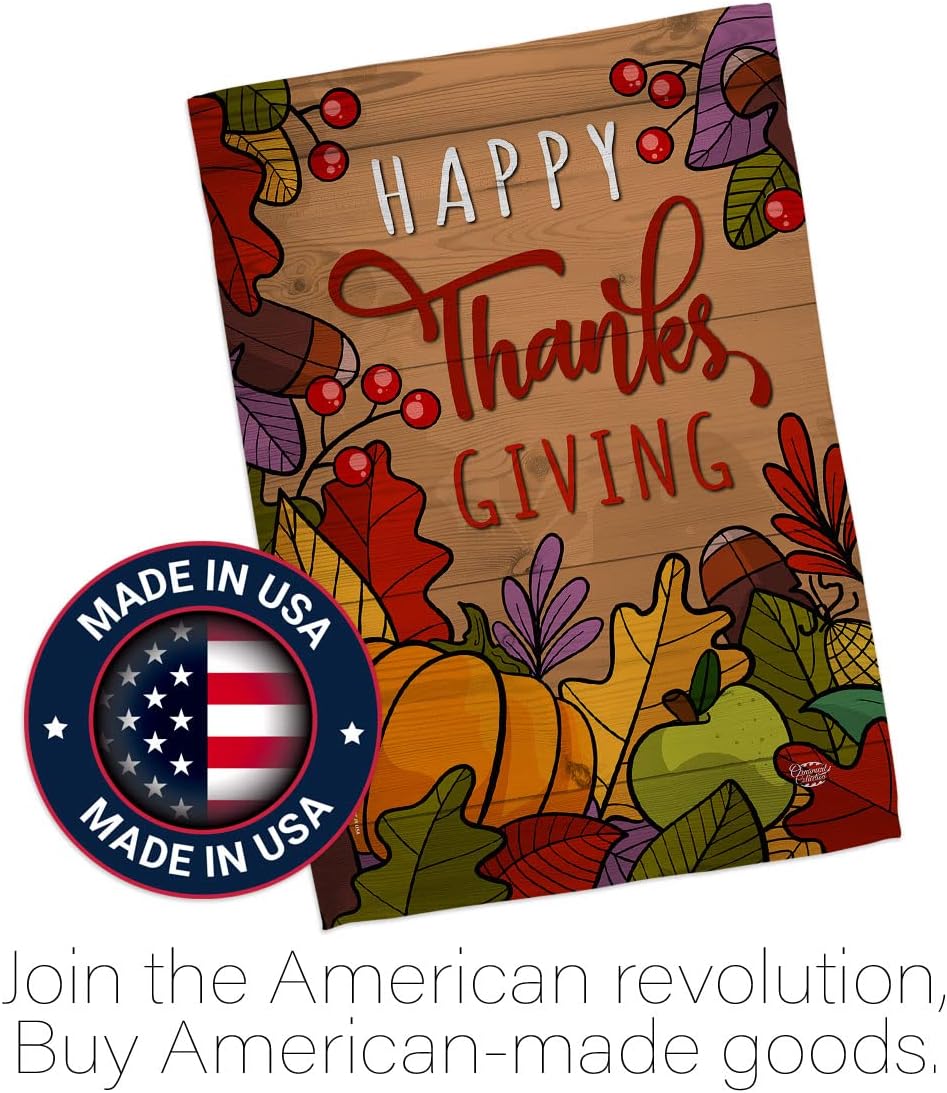 Happy Thanks Garden Flag Set Wall Holder Fall Thanksgiving Turkey Give Gobble Pumpkin Season Autumntime Cornucopia House Banner Small Yard Gift Double-Sided, Made in USA
