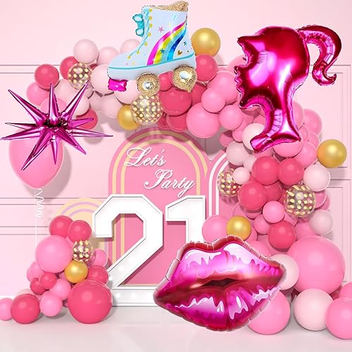 Arco de globos rosados, arco de globos Barbie, 135 piezas de decoraciones de cumpleaños de Barbie, decoración de guirnalda de globos rosas, globo de