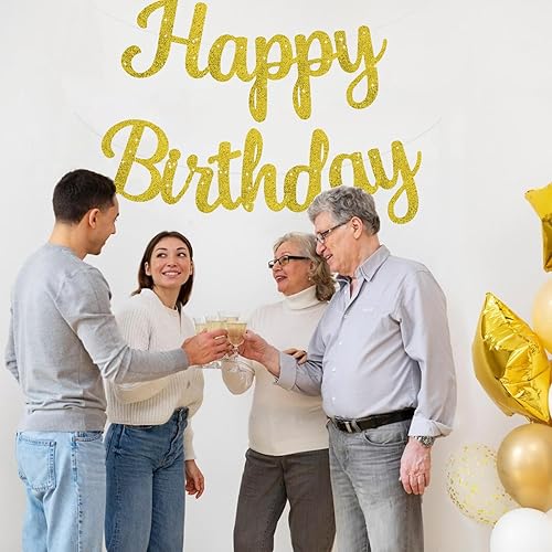 Miniatura 6 de Cartel dorado de feliz cumpleaños  No DIY 10 pies, cartel de feliz cumpleaños pre-encordado con purpurina, guirnalda de feliz cumpleaños, telón de