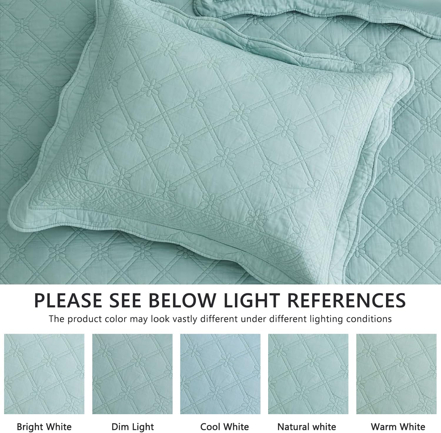 CHIXIN Oversized Cotton Bedspread King Size - Real Stitching - Luxury Quilted Bedding Cover for All Season, Reversible, Ultra Soft, Lightweight, 3 Piece, Seaglass - Image 6