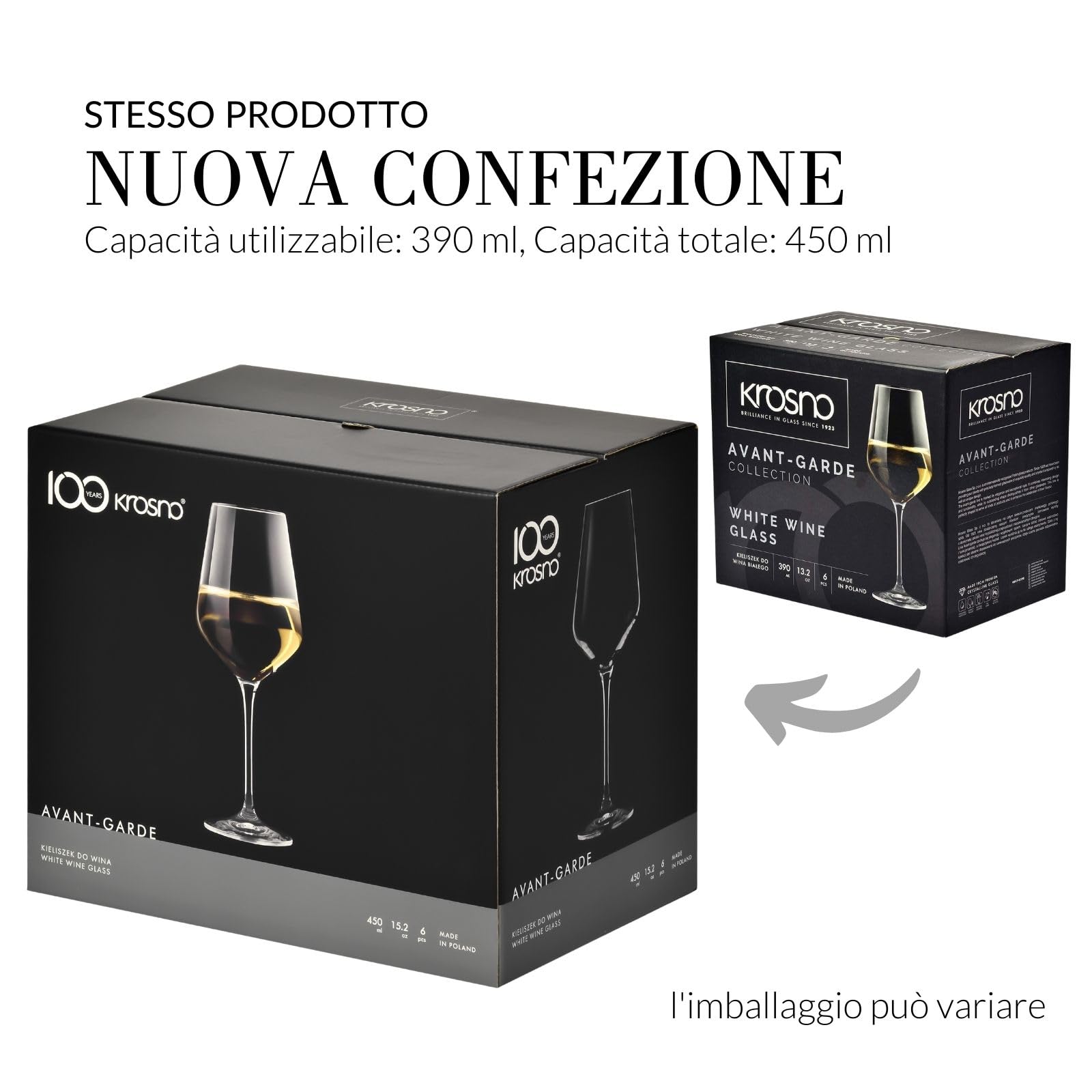 Krosno Bicchieri da vino bianco grandi | Set di 6 | 450 ML | Collezione Avant-Garde | Cristallo senza piombo | Per casa, ristoranti & feste | Lavabili in lavastoviglie