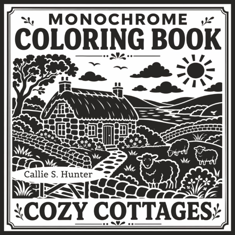 Monochrome Coloring Book Cozy Cottages: Relax and Unwind with 50 Detailed Scenes