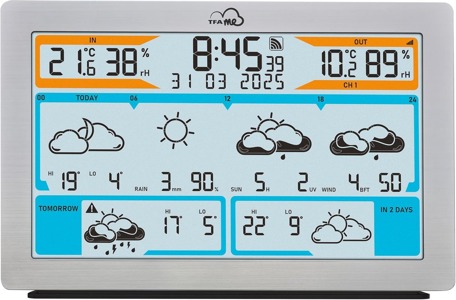 TFA Dostmann Station météo Wi-Fi 35.8100 prévisions météo professionnelles de 3 à 6 jours par Wetter.com portail en ligne, capteur extérieur sans fil, valeurs max-min