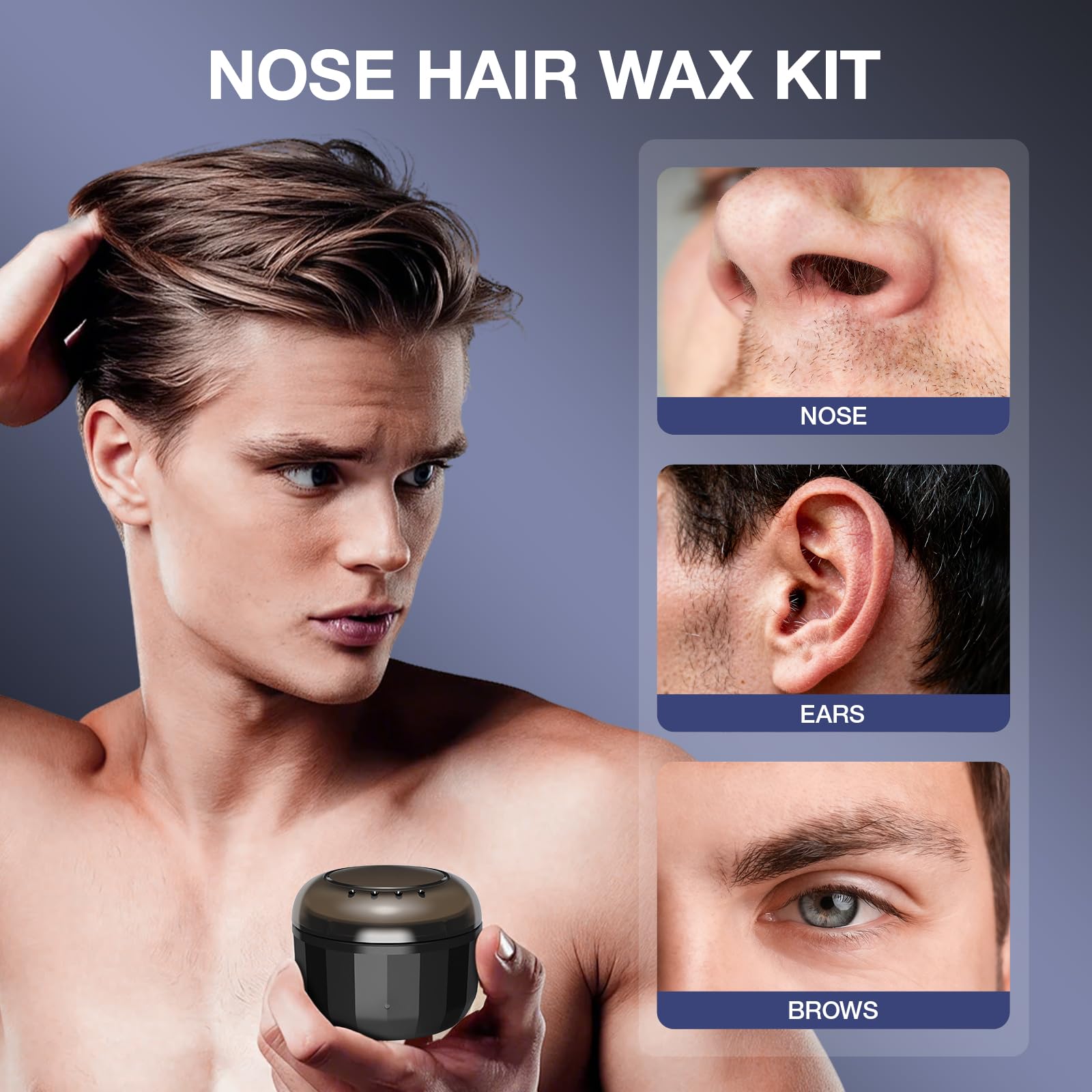 Nose Wax Kit Men, Nose Hair Removal Kit with Built-in Mini Wax Warmer, Ear Hair Removal for Men, 100g Beads, 50 Depilation Sticks, 20 Beard Guards, USB Fast Heating & Constant Temperature